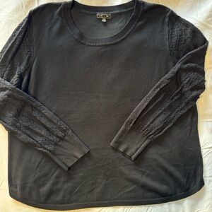 Lefty & Me Vittoria Pointelle Sleeve Black Sweater